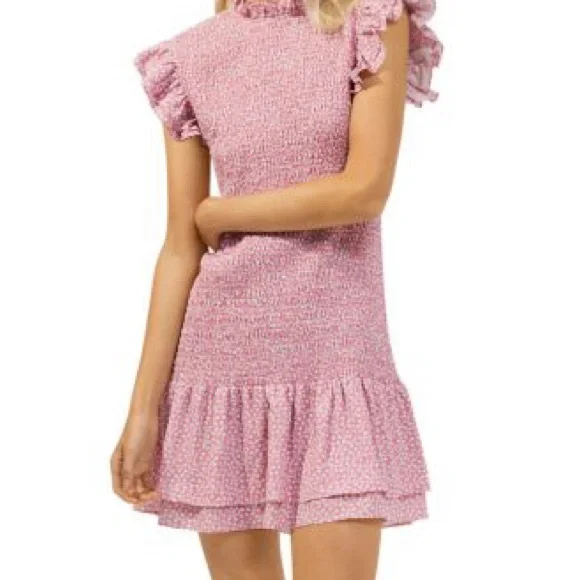 knee length dresses for ladies French Connection Whisper Collar Mini in Cerise Pink
